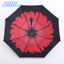 Regalos promocionales Logotipo personalizado Tela negra Anti UV Sun Fabric Flor personalizada Interior Full Umbrella Small